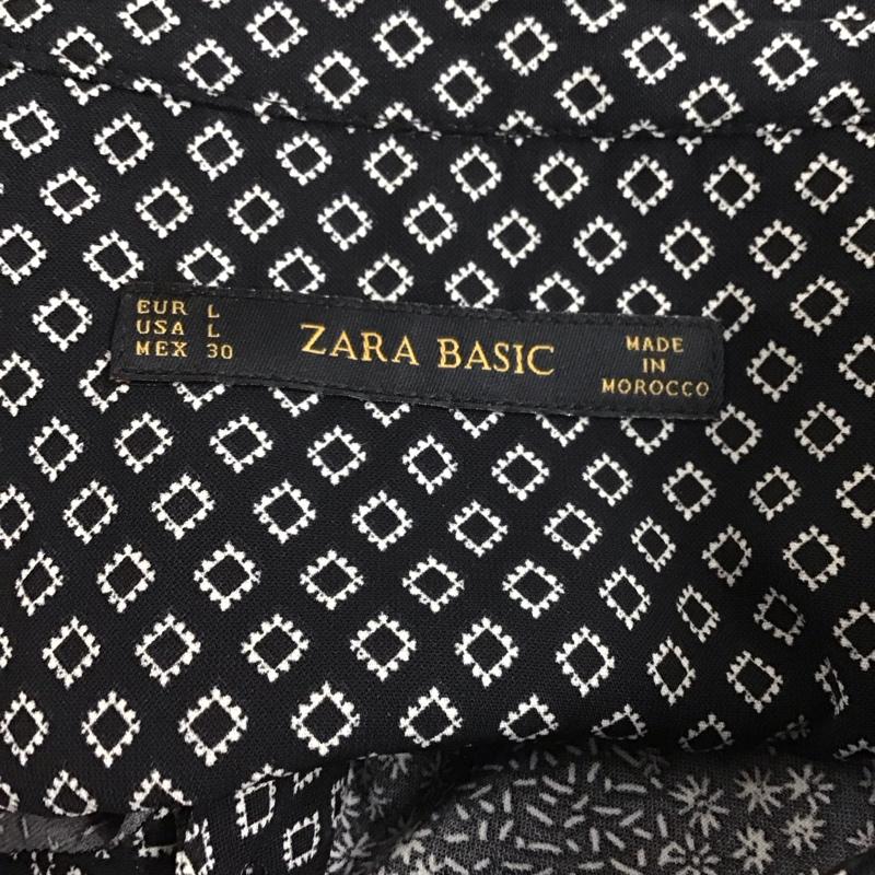 ザラベーシック ZARA BASIC シャツ、ブラウス 長袖 長袖シャツ 総柄シャツ ノーカラーシャツ Vネック L プリント 黒 / ブラック /  レディース USED 古着 中古 10126942