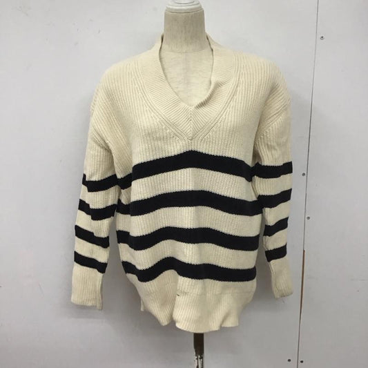 ザラ ZARA ニット、セーター 長袖 長袖ニットカットソー Vネック セーター M ボーダー柄 白 / ホワイト / X 黒 / ブラック /  レディース USED 古着 中古 10126968
