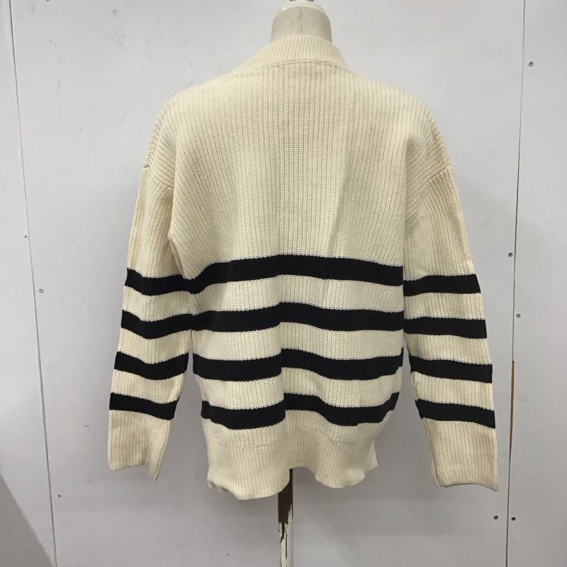 ザラ ZARA ニット、セーター 長袖 長袖ニットカットソー Vネック セーター M ボーダー柄 白 / ホワイト / X 黒 / ブラック /  レディース USED 古着 中古 10126968