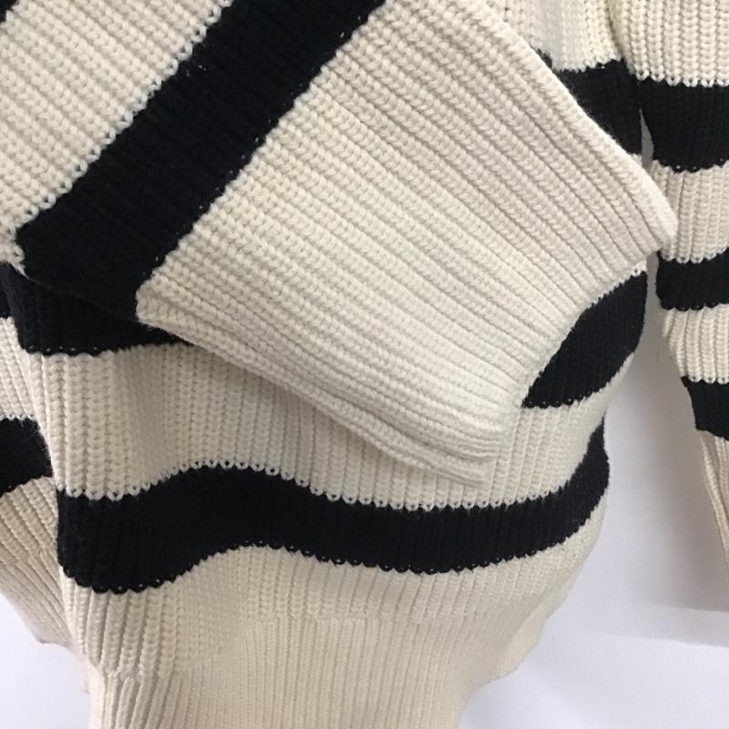ザラ ZARA ニット、セーター 長袖 長袖ニットカットソー Vネック セーター M ボーダー柄 白 / ホワイト / X 黒 / ブラック /  レディース USED 古着 中古 10126968