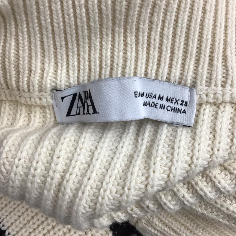 ザラ ZARA ニット、セーター 長袖 長袖ニットカットソー Vネック セーター M ボーダー柄 白 / ホワイト / X 黒 / ブラック /  レディース USED 古着 中古 10126968