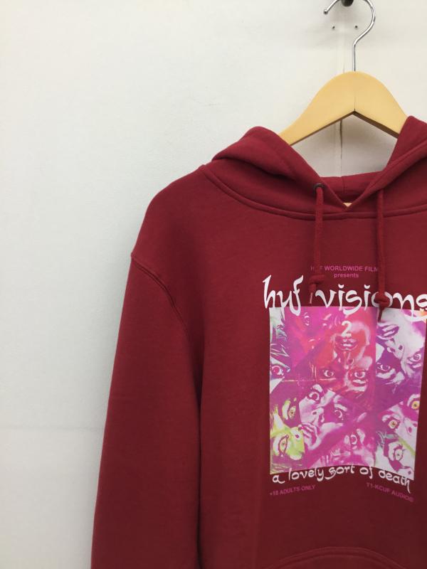 ハフ HUF パーカー 長袖 HUF プルオーバーパーカー L プリント 赤 / レッド /  メンズ USED 古着 中古 10127172