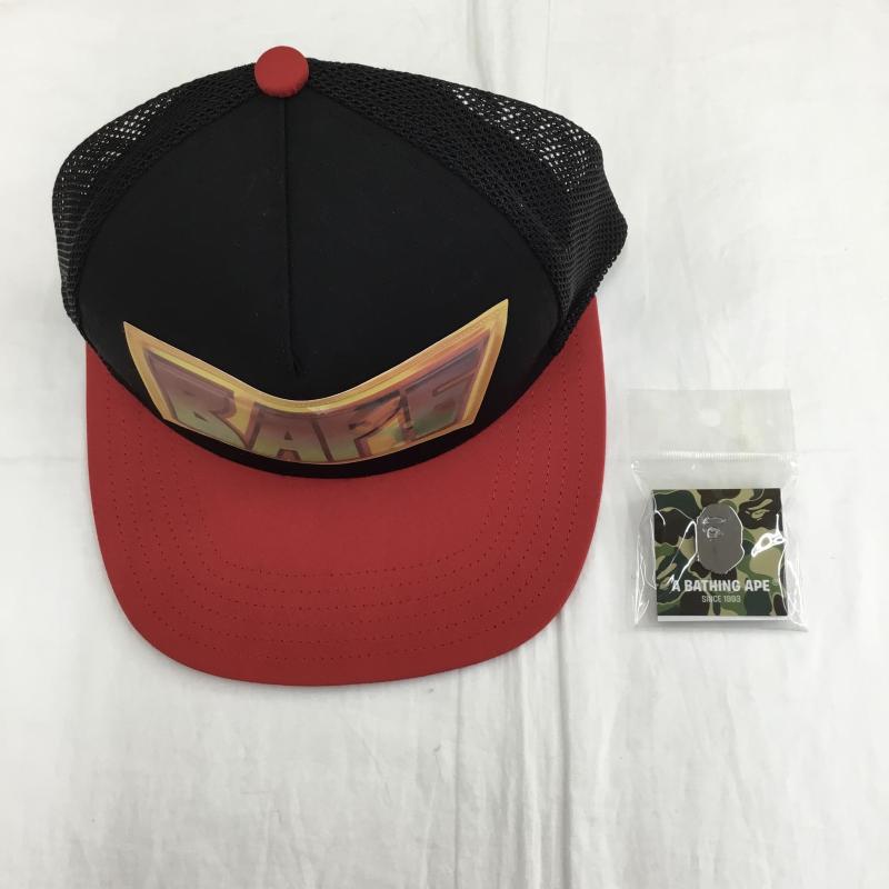 アベイシングエイプ A BATHING APE 帽子 キャップ メッシュキャップ　001CP1201004F FREE ロゴ、文字 黒 / ブラック / X 赤 / レッド /  メンズ USED 古着 中古 10127286
