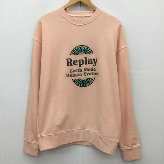 リプレイ REPLAY トレーナー 長袖 M6156.000.23316E　スウェット EARTH MADE HUMAN CRAFTED スウェットシャツ L ロゴ、文字 桃 / ピンク /  メンズ USED 古着 中古 10127367