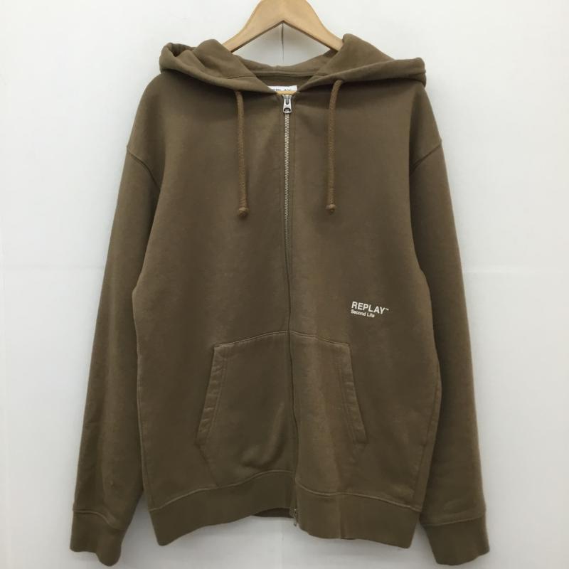 リプレイ REPLAY パーカー 長袖 M6053.000.23040P SECOND LIFE ジップアップパーカー XL ロゴ、文字 茶 / ブラウン /  メンズ USED 古着 中古 10127368
