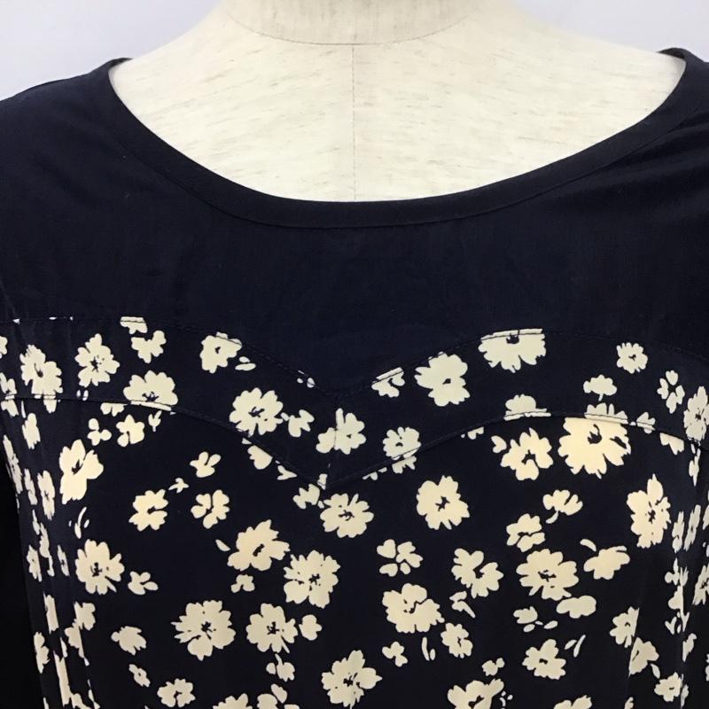 マジェスティックレゴン MAJESTIC LEGON ワンピース ひざ丈スカート 長袖ワンピース 花柄ワンピース フレアスカート FREE プリント 紺 / ネイビー /  レディース USED 古着 中古 10127395