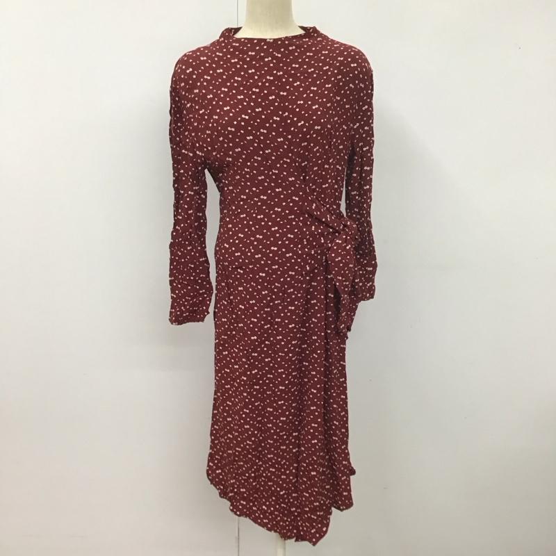 ザラ ZARA ワンピース ロングスカート 長袖ロングワンピース クルーネック フレアスカート L 総柄 えんじ / ワインレッド /  レディース USED 古着 中古 10127396