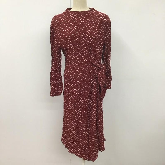 ザラ ZARA ワンピース ロングスカート 長袖ロングワンピース クルーネック フレアスカート L 総柄 えんじ / ワインレッド /  レディース USED 古着 中古 10127396