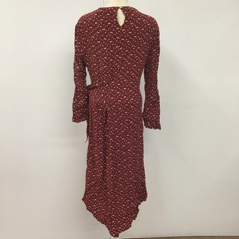 ザラ ZARA ワンピース ロングスカート 長袖ロングワンピース クルーネック フレアスカート L 総柄 えんじ / ワインレッド /  レディース USED 古着 中古 10127396