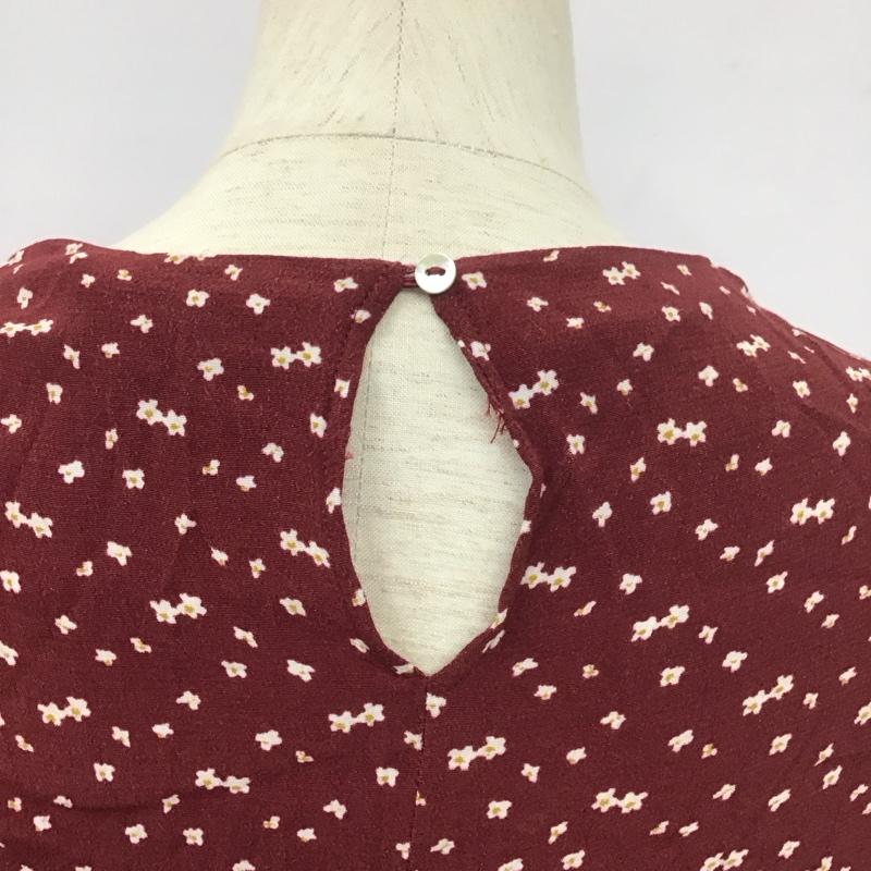 ザラ ZARA ワンピース ロングスカート 長袖ロングワンピース クルーネック フレアスカート L 総柄 えんじ / ワインレッド /  レディース USED 古着 中古 10127396
