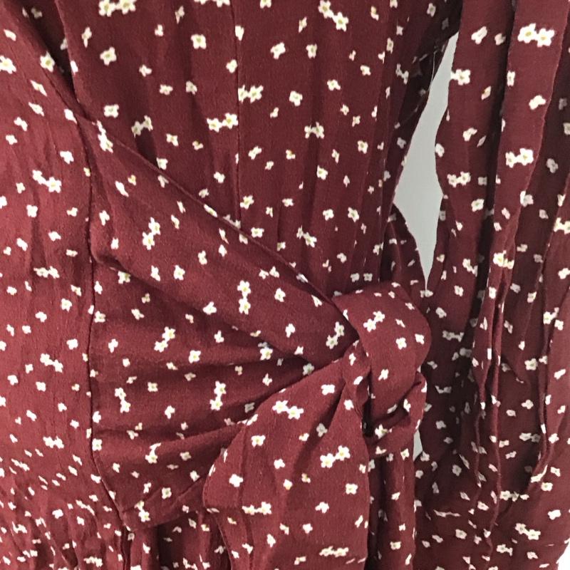 ザラ ZARA ワンピース ロングスカート 長袖ロングワンピース クルーネック フレアスカート L 総柄 えんじ / ワインレッド /  レディース USED 古着 中古 10127396
