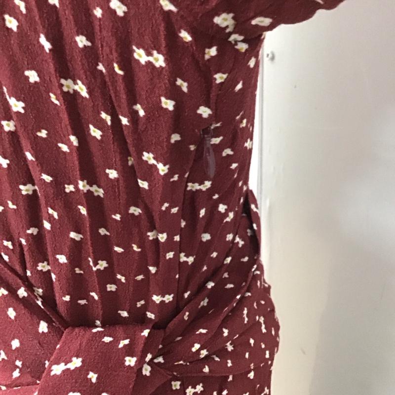 ザラ ZARA ワンピース ロングスカート 長袖ロングワンピース クルーネック フレアスカート L 総柄 えんじ / ワインレッド /  レディース USED 古着 中古 10127396
