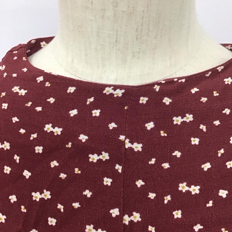 ザラ ZARA ワンピース ロングスカート 長袖ロングワンピース クルーネック フレアスカート L 総柄 えんじ / ワインレッド /  レディース USED 古着 中古 10127396