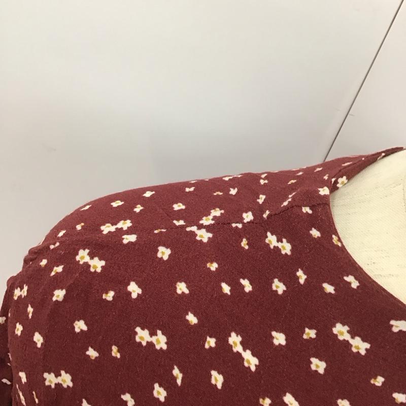 ザラ ZARA ワンピース ロングスカート 長袖ロングワンピース クルーネック フレアスカート L 総柄 えんじ / ワインレッド /  レディース USED 古着 中古 10127396