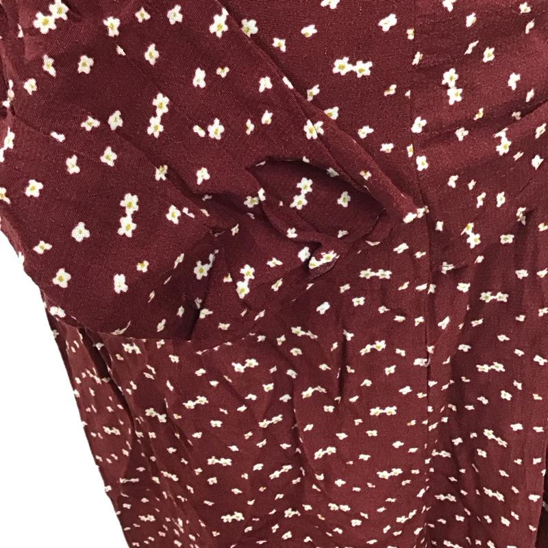 ザラ ZARA ワンピース ロングスカート 長袖ロングワンピース クルーネック フレアスカート L 総柄 えんじ / ワインレッド /  レディース USED 古着 中古 10127396