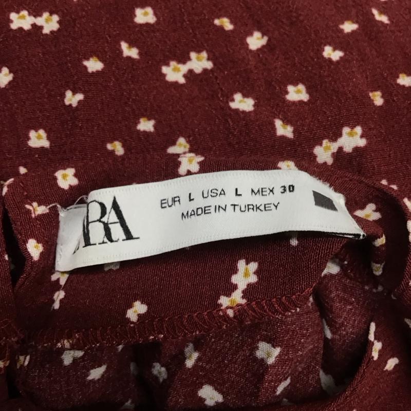ザラ ZARA ワンピース ロングスカート 長袖ロングワンピース クルーネック フレアスカート L 総柄 えんじ / ワインレッド /  レディース USED 古着 中古 10127396