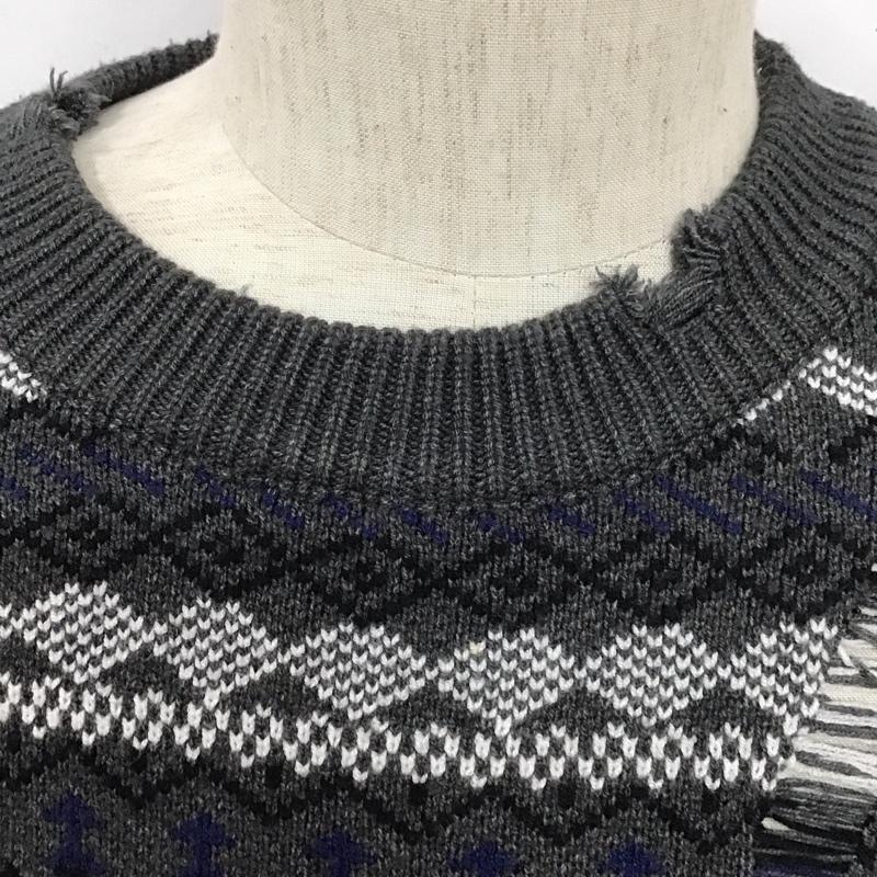 古着 USED ニット、セーター 長袖 長袖ニットカットソー クルーネック セーター M プリント 灰 / グレー /  メンズ USED 古着 中古 10127418
