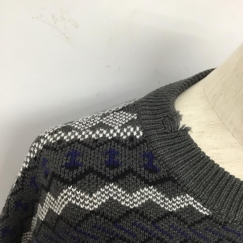 古着 USED ニット、セーター 長袖 長袖ニットカットソー クルーネック セーター M プリント 灰 / グレー /  メンズ USED 古着 中古 10127418