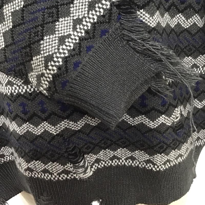 古着 USED ニット、セーター 長袖 長袖ニットカットソー クルーネック セーター M プリント 灰 / グレー /  メンズ USED 古着 中古 10127418