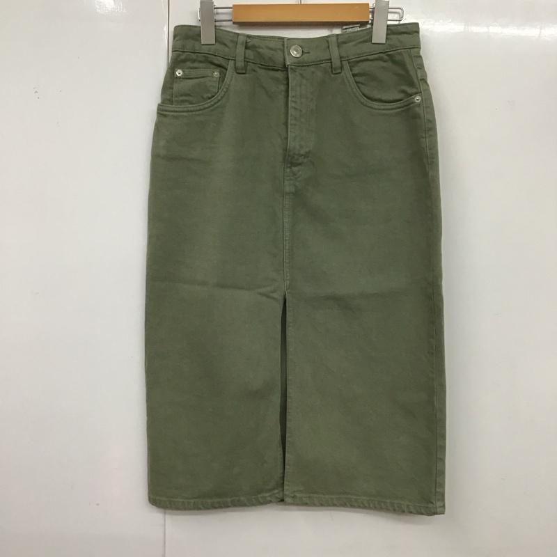 ザラ ZARA スカート ひざ丈スカート デニムスカート センタースリット タイトスカート M 無地 カーキ / カーキ /  レディース USED 古着 中古 10127442