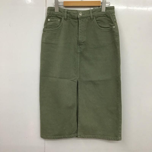 ザラ ZARA スカート ひざ丈スカート デニムスカート センタースリット タイトスカート M 無地 カーキ / カーキ /  レディース USED 古着 中古 10127442