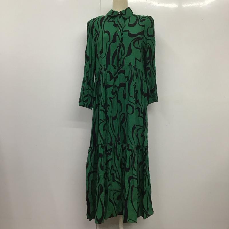 ザラ ZARA ワンピース ロングスカート 長袖ワンピース ロングワンピース フレアスカート S プリント 緑 / グリーン /  レディース USED 古着 中古 10127458