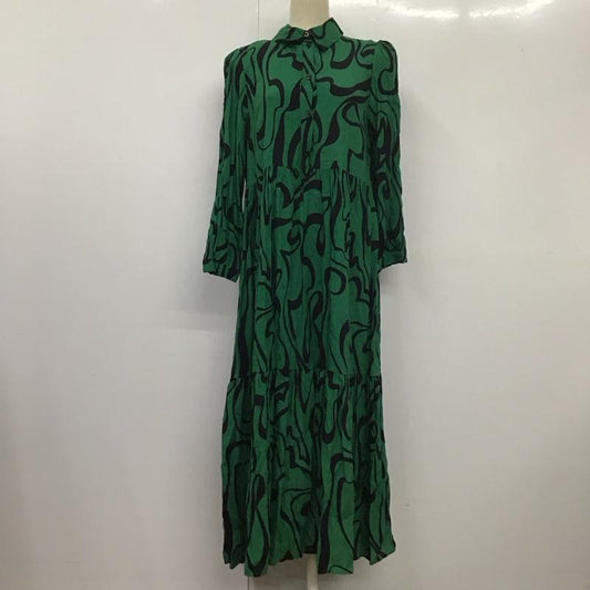 ザラ ZARA ワンピース ロングスカート 長袖ワンピース ロングワンピース フレアスカート S プリント 緑 / グリーン /  レディース USED 古着 中古 10127458