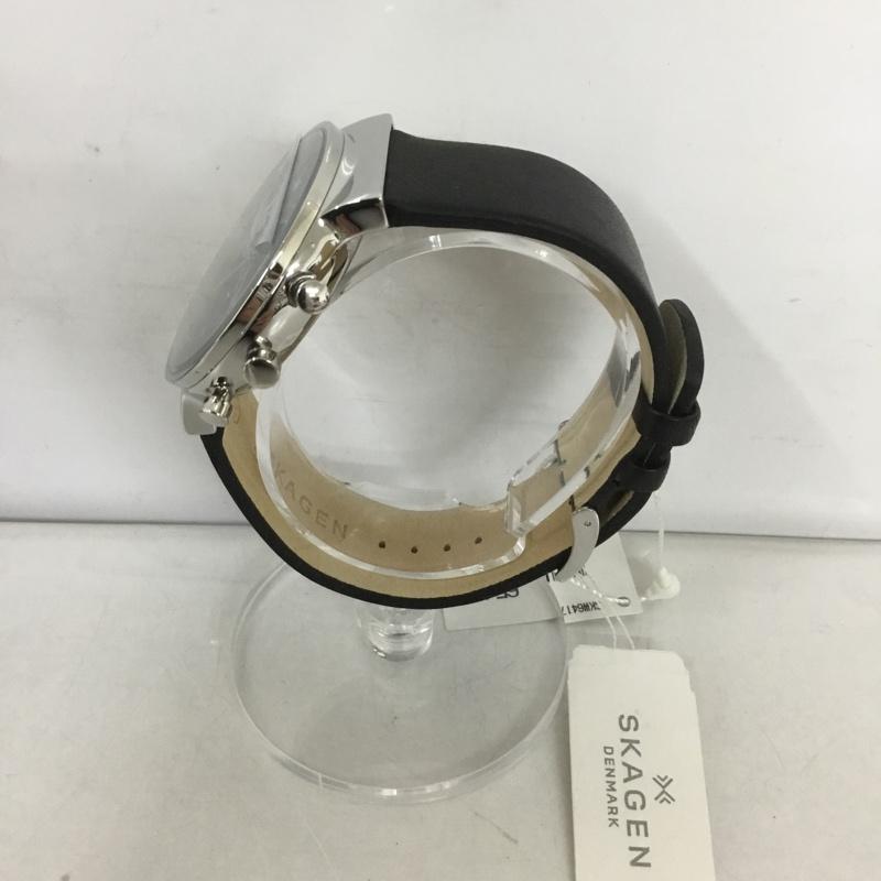 スカーゲン SKAGEN 腕時計 アナログ（クォーツ式） SKW6417 レザーベルト 箱有 ロゴ、文字 黒 / ブラック / X 紺 / ネイビー /  メンズ USED 古着 中古 10127492