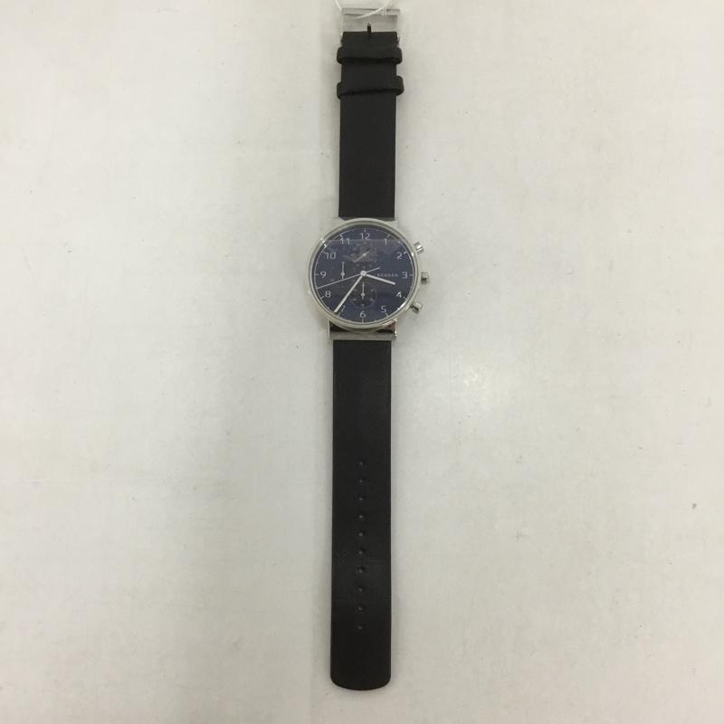 スカーゲン SKAGEN 腕時計 アナログ（クォーツ式） SKW6417 レザーベルト 箱有 ロゴ、文字 黒 / ブラック / X 紺 / ネイビー /  メンズ USED 古着 中古 10127492