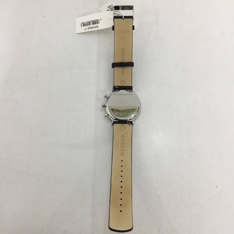 スカーゲン SKAGEN 腕時計 アナログ（クォーツ式） SKW6417 レザーベルト 箱有 ロゴ、文字 黒 / ブラック / X 紺 / ネイビー /  メンズ USED 古着 中古 10127492