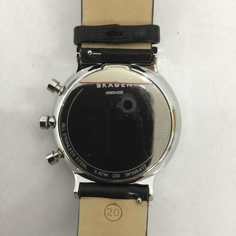 スカーゲン SKAGEN 腕時計 アナログ（クォーツ式） SKW6417 レザーベルト 箱有 ロゴ、文字 黒 / ブラック / X 紺 / ネイビー /  メンズ USED 古着 中古 10127492