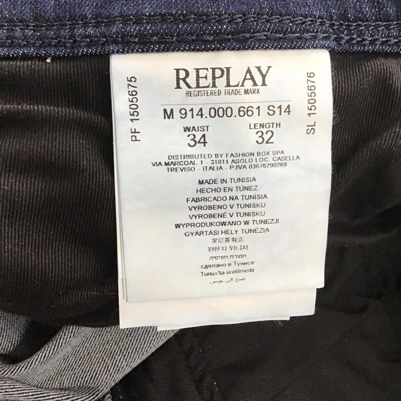 リプレイ REPLAY パンツ デニム、ジーンズ デニムパンツ スリムパンツ カジュアルパンツ ストレッチ 34 無地 インディゴ / インディゴ /  メンズ USED 古着 中古 10127524