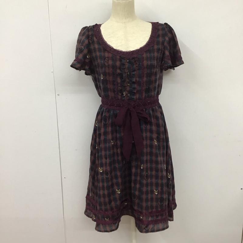アクシーズファム axes femme ワンピース ひざ丈スカート 半袖ワンピース フレアスカート クルーネック M チェック マルチカラー / マルチカラー /  レディース USED 古着 中古 10127562