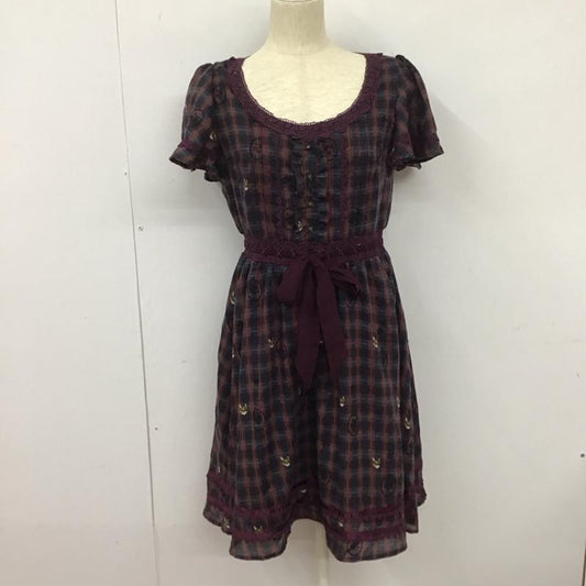 アクシーズファム axes femme ワンピース ひざ丈スカート 半袖ワンピース フレアスカート クルーネック M チェック マルチカラー / マルチカラー /  レディース USED 古着 中古 10127562
