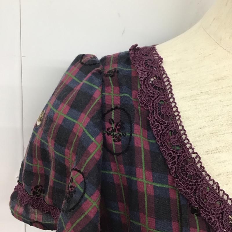 アクシーズファム axes femme ワンピース ひざ丈スカート 半袖ワンピース フレアスカート クルーネック M チェック マルチカラー / マルチカラー /  レディース USED 古着 中古 10127562
