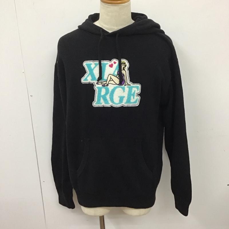 エクストララージ XLARGE パーカー 長袖 長袖パーカー プルオーバーパーカー ニット M ロゴ、文字 黒 / ブラック /  メンズ USED 古着 中古 10127637