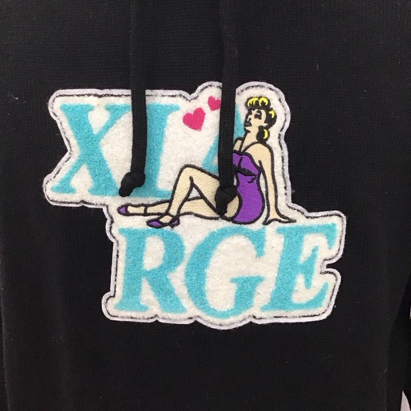 エクストララージ XLARGE パーカー 長袖 長袖パーカー プルオーバーパーカー ニット M ロゴ、文字 黒 / ブラック /  メンズ USED 古着 中古 10127637