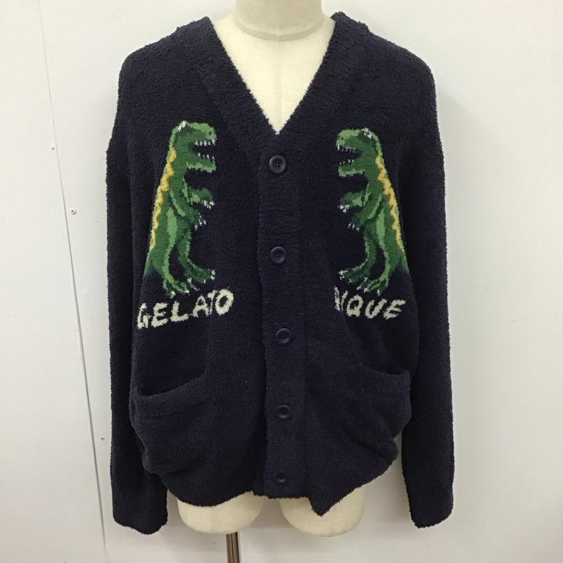 ジェラードピケオム GELATO PIQUE HOMME カーディガン 長袖 pmnt245945 パウダーダイナソージャガードカーディガン ルームウェア L プリント 紺 / ネイビー /  メンズ USED 古着 中古 10127642