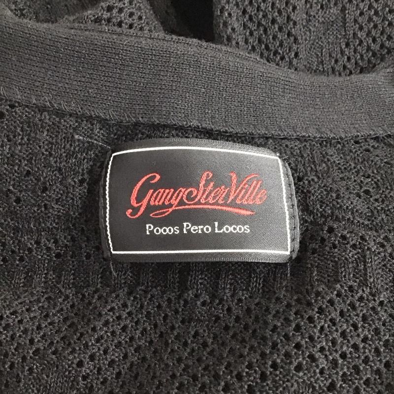 ギャングスタービル GANGSTERVILLE カーディガン 長袖 長袖カーディガン 前ボタン ニットカーディガン L ロゴ、文字 黒 / ブラック /  メンズ USED 古着 中古 10127648