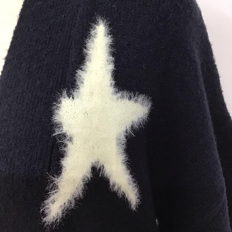 ロデオクラウンズ Rodeo Crowns カーディガン 長袖 429ear70-0500 STARロングニットカーディガン 前開き FREE 総柄 紺 / ネイビー /  レディース USED 古着 中古 10127649