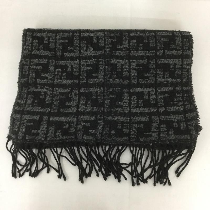 フェンディ FENDI マフラー マフラー フリンジ 総柄 黒 / ブラック / X 灰 / グレー /  メンズ USED 古着 中古 10127686