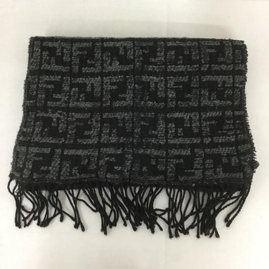 フェンディ FENDI マフラー マフラー フリンジ 総柄 黒 / ブラック / X 灰 / グレー /  メンズ USED 古着 中古 10127686