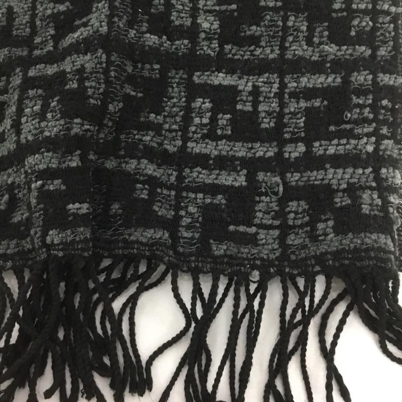 フェンディ FENDI マフラー マフラー フリンジ 総柄 黒 / ブラック / X 灰 / グレー /  メンズ USED 古着 中古 10127686