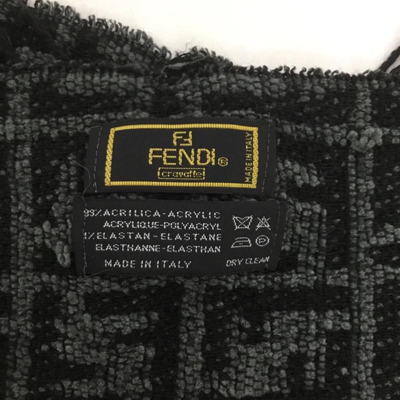 フェンディ FENDI マフラー マフラー フリンジ 総柄 黒 / ブラック / X 灰 / グレー /  メンズ USED 古着 中古 10127686