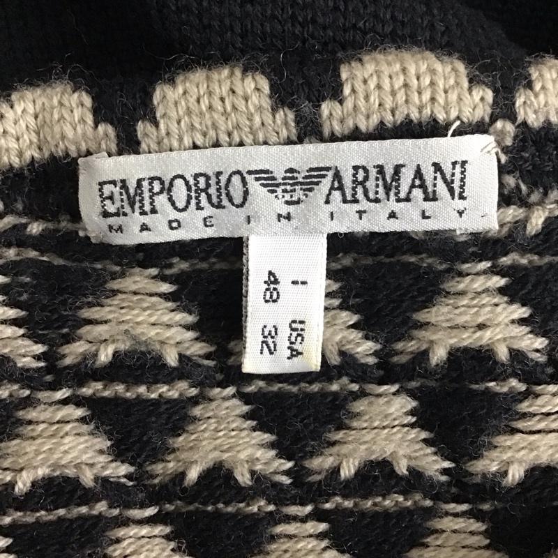 エンポリオアルマーニ EMPORIO ARMANI ニット、セーター 長袖 長袖ニットカットソー クルーネック セーター 48 プリント 黒 / ブラック / X ベージュ / ベージュ /  メンズ USED 古着 中古 10127755