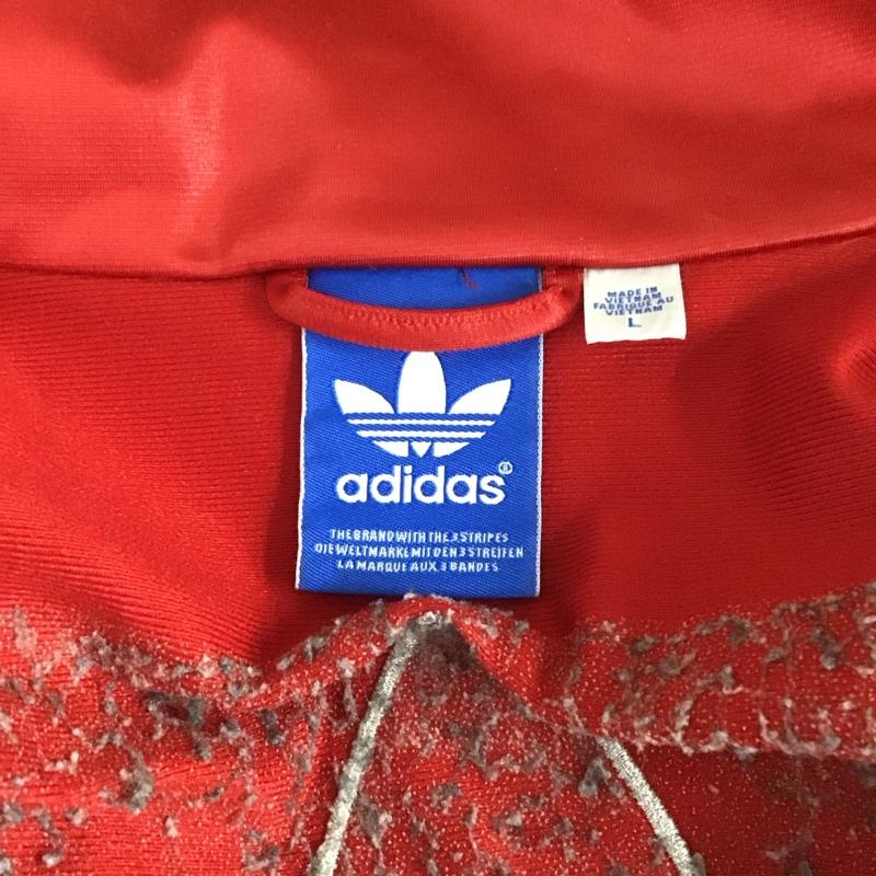 アディダス adidas ジャケット、上着 ジャケット、ブレザー ジップアップジャケット ジャージ アウター L ロゴ、文字 赤 / レッド /  メンズ USED 古着 中古 10127953