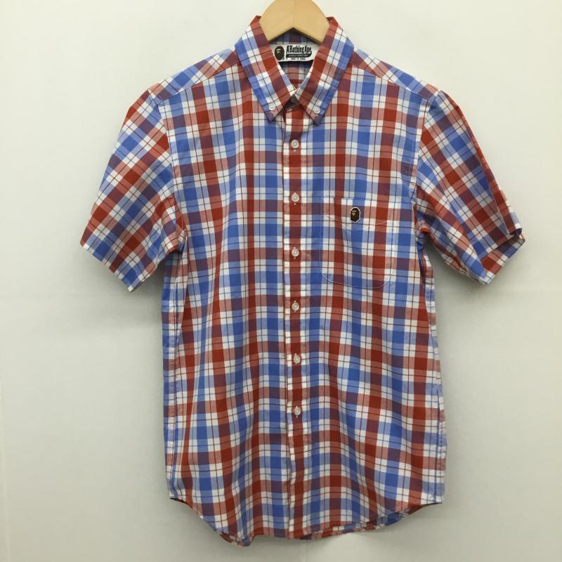 アベイシングエイプ A BATHING APE シャツ、ブラウス 半袖 S チェック 白 / ホワイト / X 赤 / レッド / X 水色 / ライトブルー /  メンズ USED 古着 中古 10127965