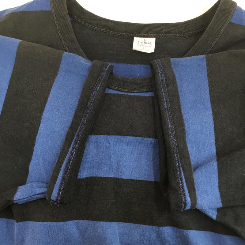 フラットヘッド The Flat Head Tシャツ 半袖 L ボーダー柄 黒 / ブラック / X 青 / ブルー /  メンズ USED 古着 中古 10127973