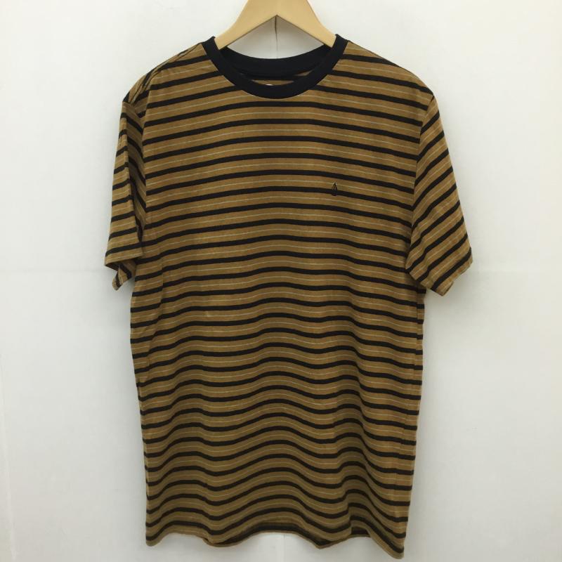 ボルコム VOLCOM Tシャツ 半袖 Parables Stripes Crew A0102100 L ボーダー柄 黒 / ブラック / X マスタード / マスタード / X 金 / ゴールド / X 黄 / イエロー /  メンズ USED 古着 中古 10127974