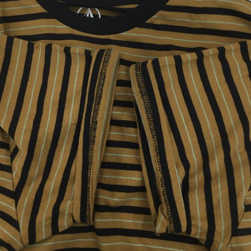 ボルコム VOLCOM Tシャツ 半袖 Parables Stripes Crew A0102100 L ボーダー柄 黒 / ブラック / X マスタード / マスタード / X 金 / ゴールド / X 黄 / イエロー /  メンズ USED 古着 中古 10127974